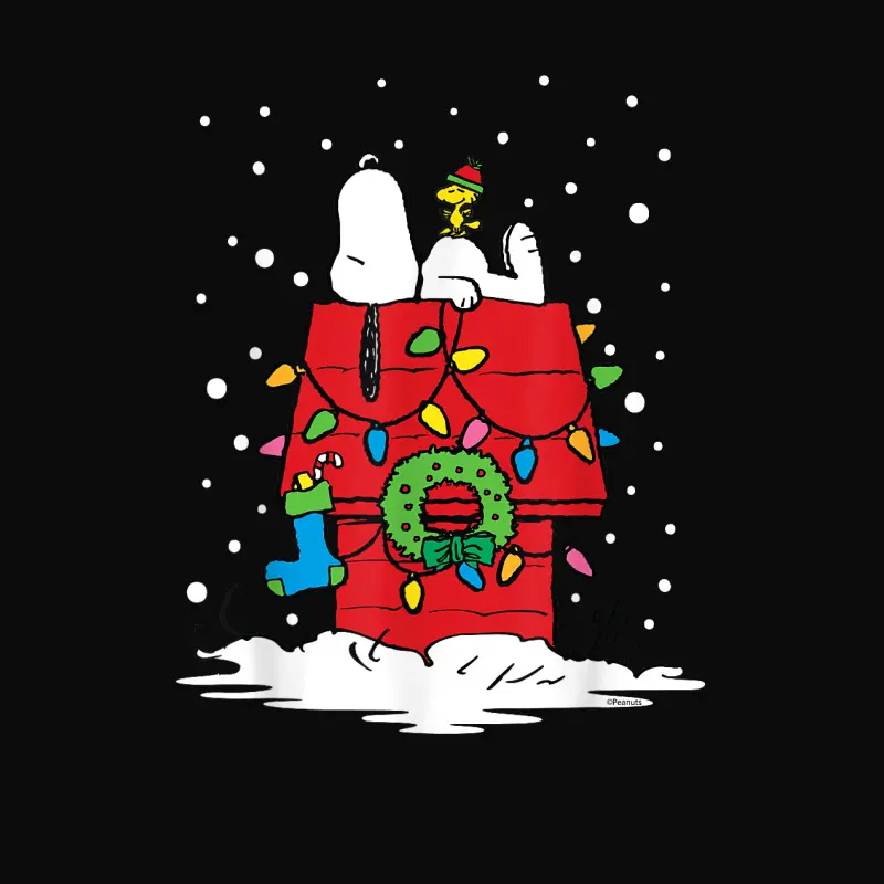 Peanuts Holiday Snoopy And Woodstock Stocking Unisex Staple T-Shirt