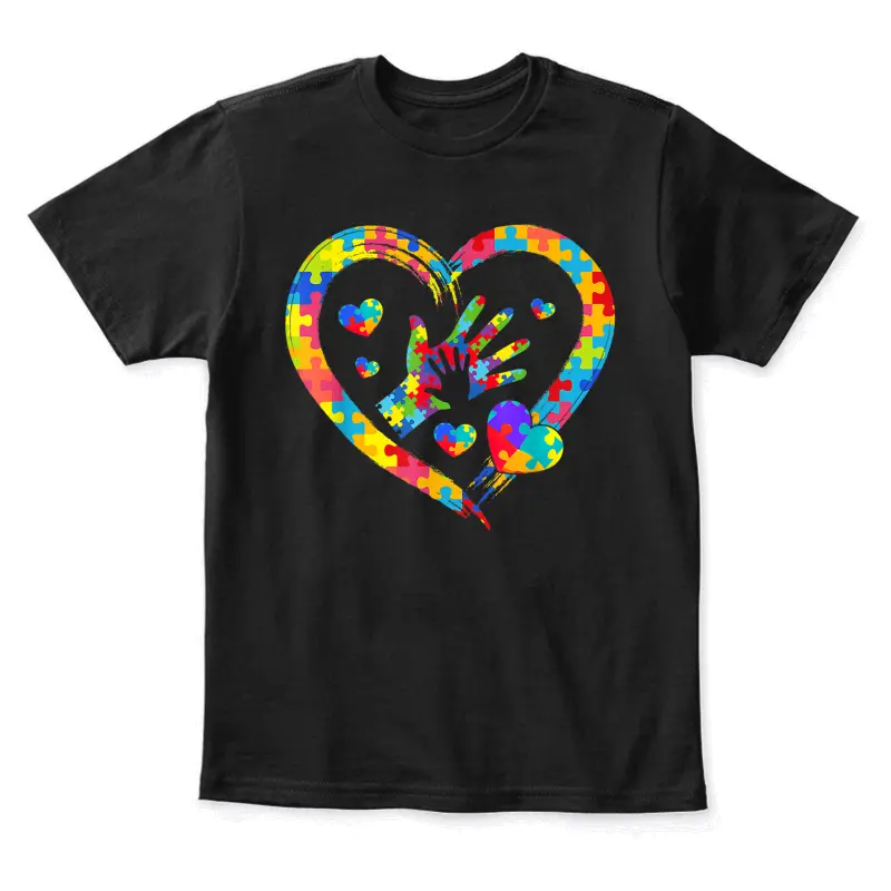 Valentines Day Love Heart Autism Awareness Puzzle Piece Youth Staple T-Shirt