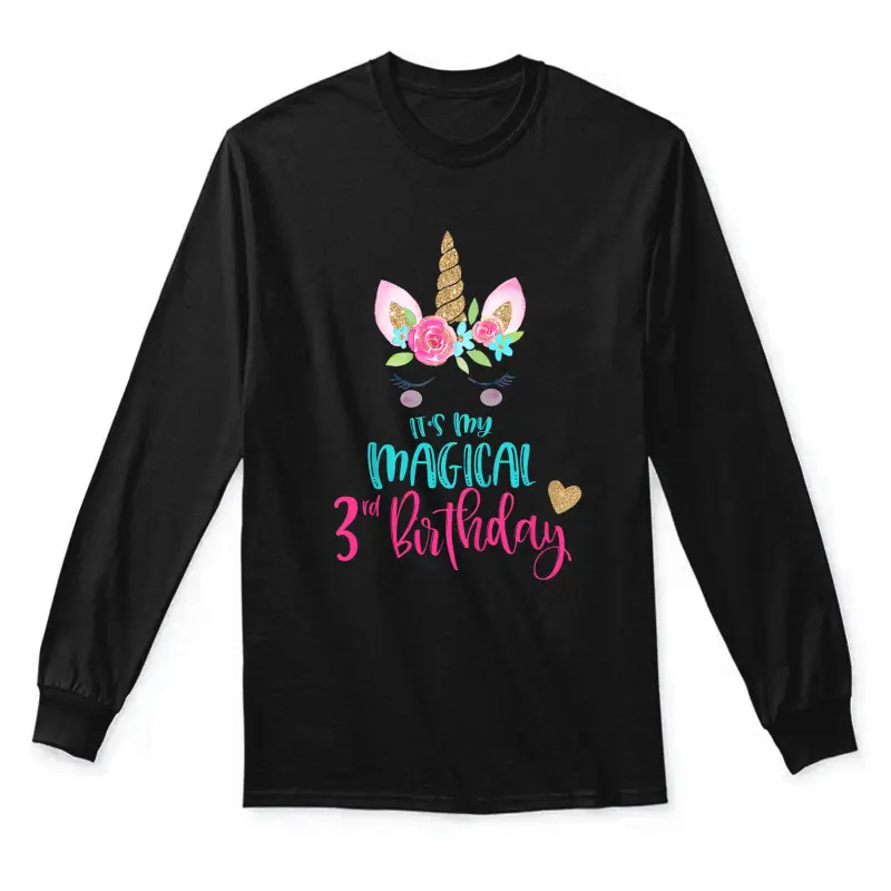 Kids Unicorn 3Rd Birthday Party Shirt Girl 3 Years Old Unisex Long Sleeve T-Shirt