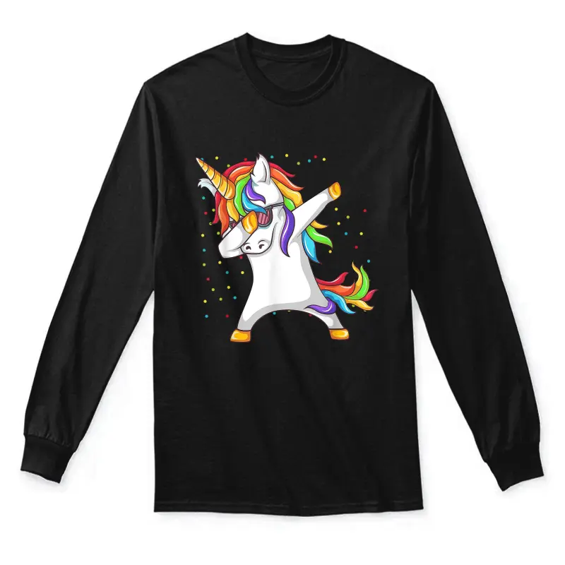 Dabbing Unicorn Rainbow Girls Kids Women Unisex Long Sleeve T-Shirt