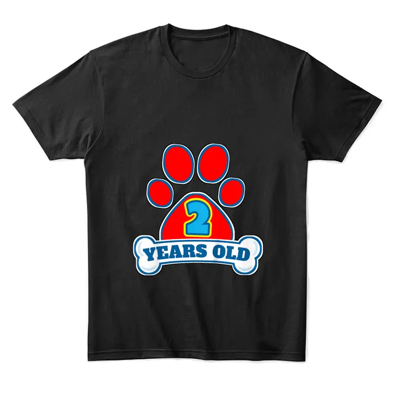 Kids 2 Year Old 2Nd Birthday Paw Themed Party Boys Girls Unisex Staple T-Shirt