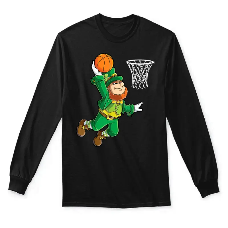 Leprechaun Basketball Dunk St Patricks Day Boys Men Sports Unisex Long Sleeve T-Shirt