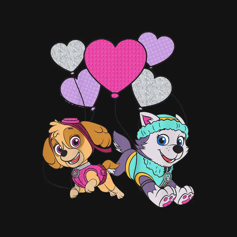 Paw Patrol Skye And Everest With Heart Balloons  T-Shirt Unisex Long Sleeve T-Shirt