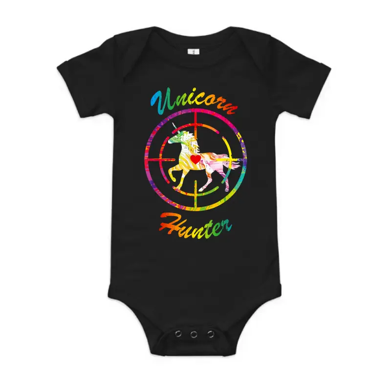 Unicorn Hunter Mens Boys Rainbow Horse Humor Hate Unicorns Baby Onesie