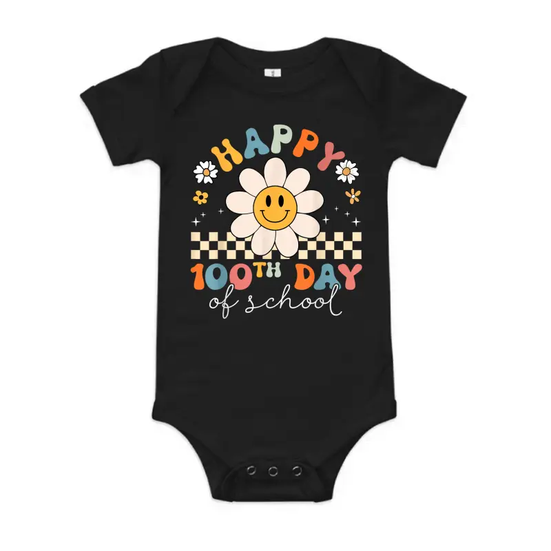 Happy 100Th Day Of School Shirt For Teacher Kids Hippie Face Baby Onesie