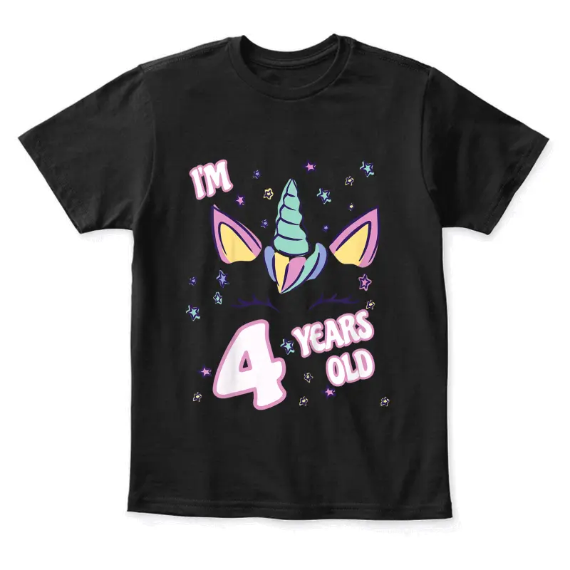Unicorn 4Th Birthday I'm 4 Years Old Girl Unicorn Design Youth Staple T-Shirt