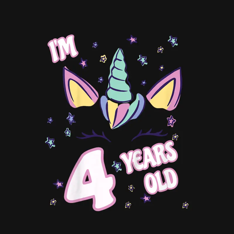 Unicorn 4Th Birthday I'm 4 Years Old Girl Unicorn Design Youth Staple T-Shirt