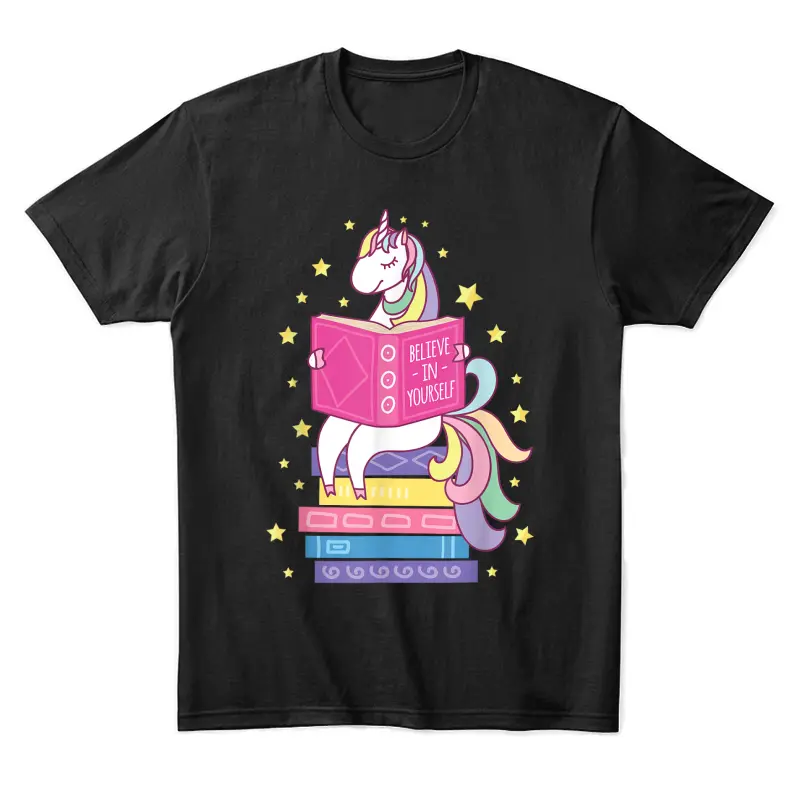 Reading Library Unicorn Read Books Lover Reader Gift Unisex Staple T-Shirt
