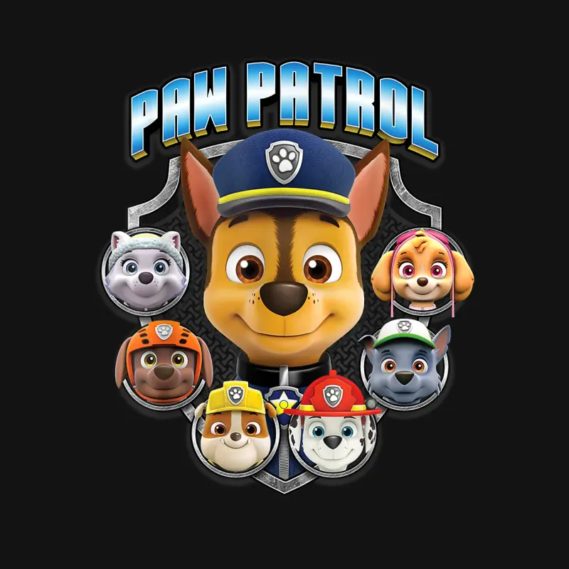 Paw Patrol Group Shot In Badge Youth Staple T-Shirt