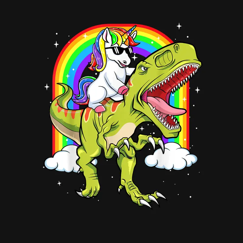 Rainbow Unicorn Riding T Rex - Dinosaur Boys Girls Men Women Unisex Long Sleeve T-Shirt