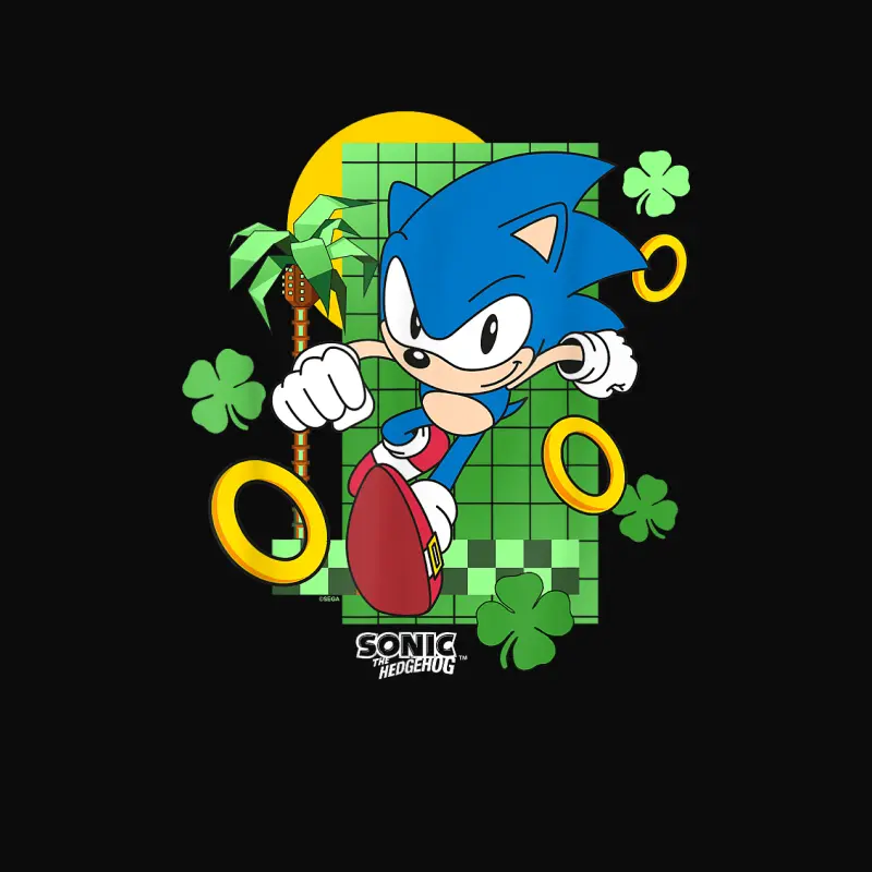 Sonic The Hedgehog St. Patrick's Day Running Through Clovers Unisex Staple T-Shirt
