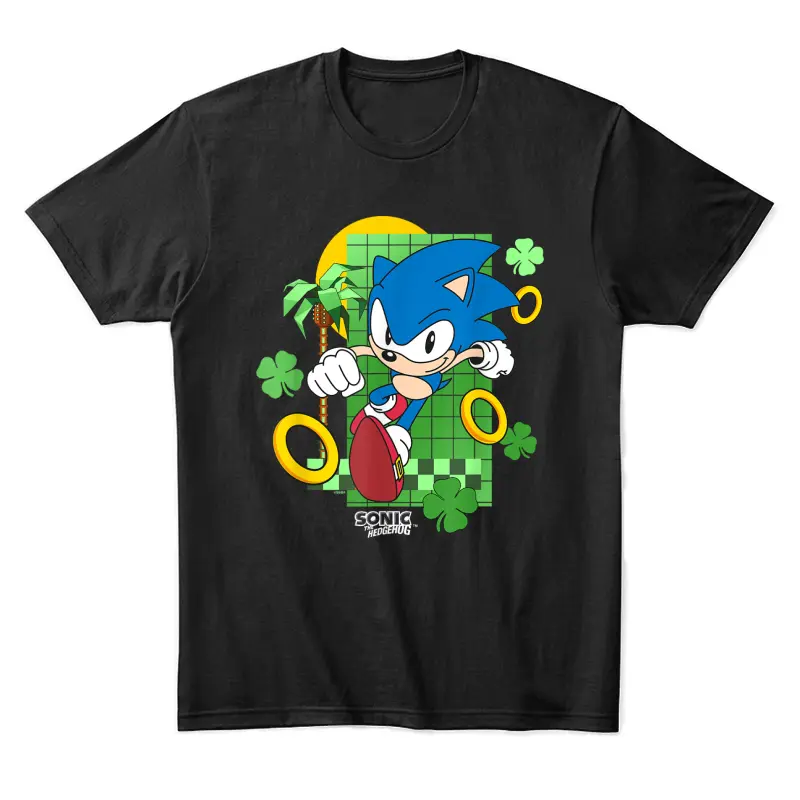 Sonic The Hedgehog St. Patrick's Day Running Through Clovers Unisex Staple T-Shirt