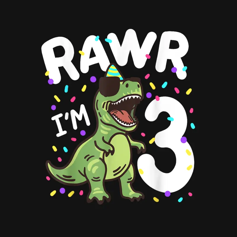 Three Rawr I'm 3 Years Old T Rex Dinosaur 3Rd Birthday Boys Unisex Long Sleeve T-Shirt