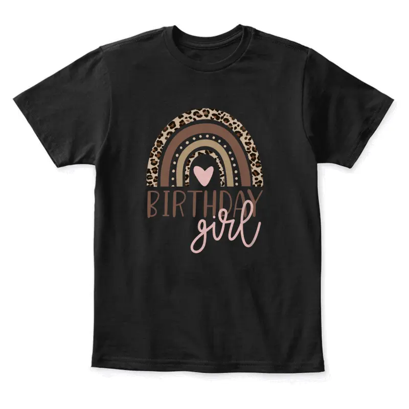 Birthday Girl Leopard Rainbow Birthday Party Family Youth Staple T-Shirt
