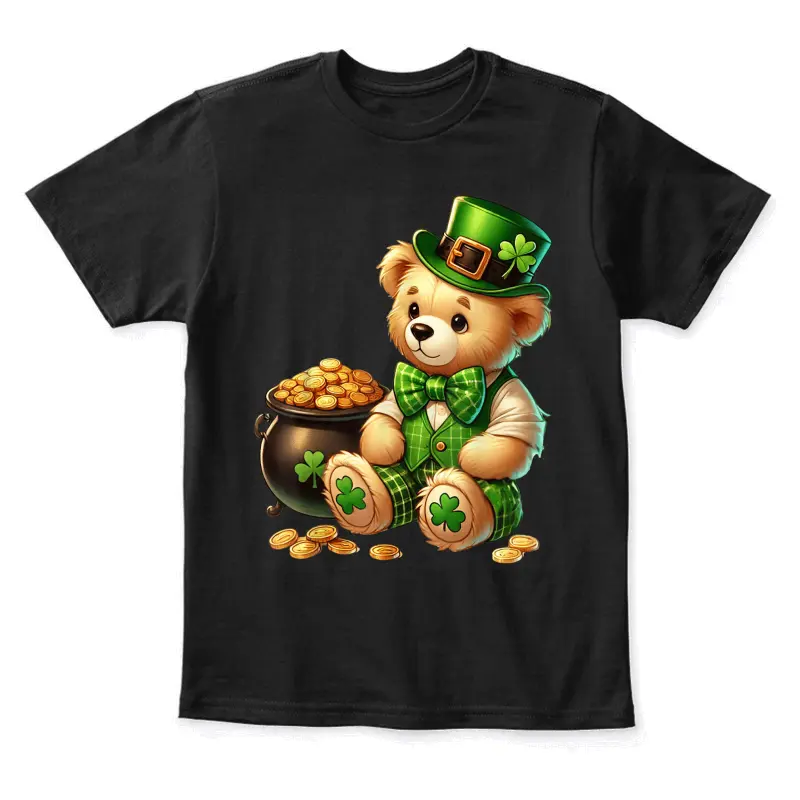 Cute Teddy Bear Leprechaun St Patricks Day Boys Girls Lucky Youth Staple T-Shirt