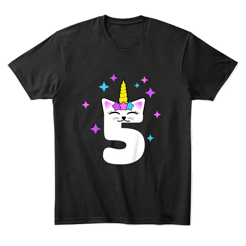 Kids 5 Year Old Cat Unicorn Caticorn 5Th Birthday Party Girls Unisex Staple T-Shirt
