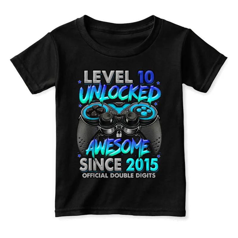 Level 10 Unlocked Awesome Since 2015 10Th Birthday Gaming Toddler Staple T-Shirt