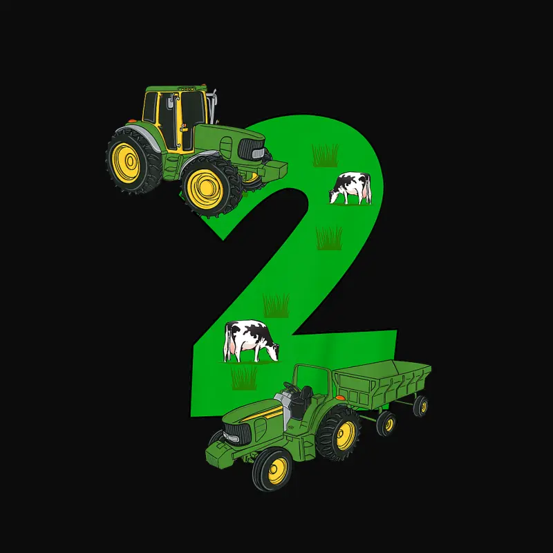 Kids 2Nd Birthday  Boys Tractor Farmer Birthday Unisex Staple T-Shirt