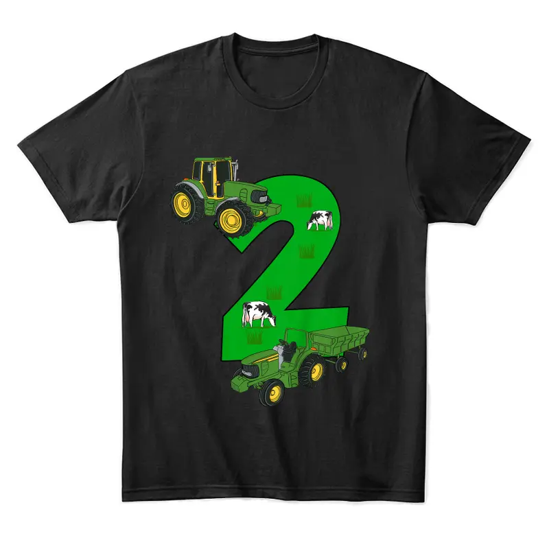 Kids 2Nd Birthday  Boys Tractor Farmer Birthday Unisex Staple T-Shirt