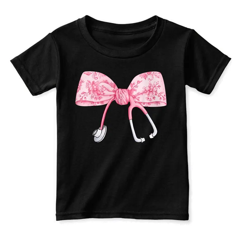 Floral Cute Pink Coquette Bow Stethoscope Registered Nurse Toddler Staple T-Shirt