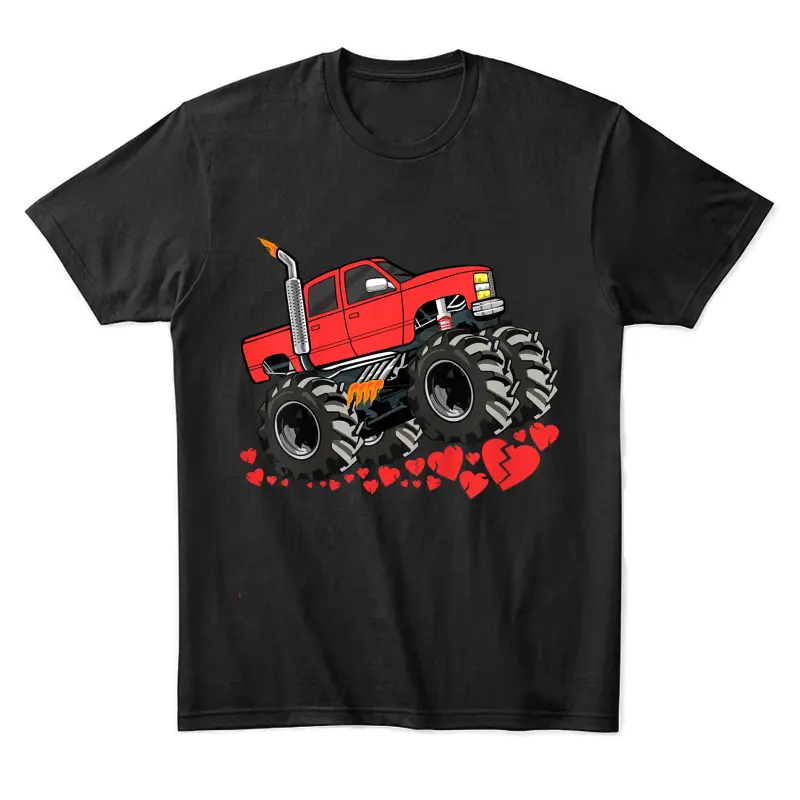 Kids Valentines Day Monster Truck Boys Toddler Unisex Staple T-Shirt