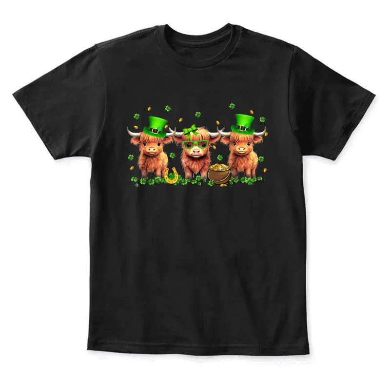 Highland Cow Print St Patricks Day Shamrock Irish Holiday Youth Staple T-Shirt