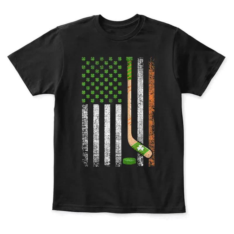 Irish Usa Flag Leprechaun Lucky Hockey St. Patrick's Day Youth Staple T-Shirt