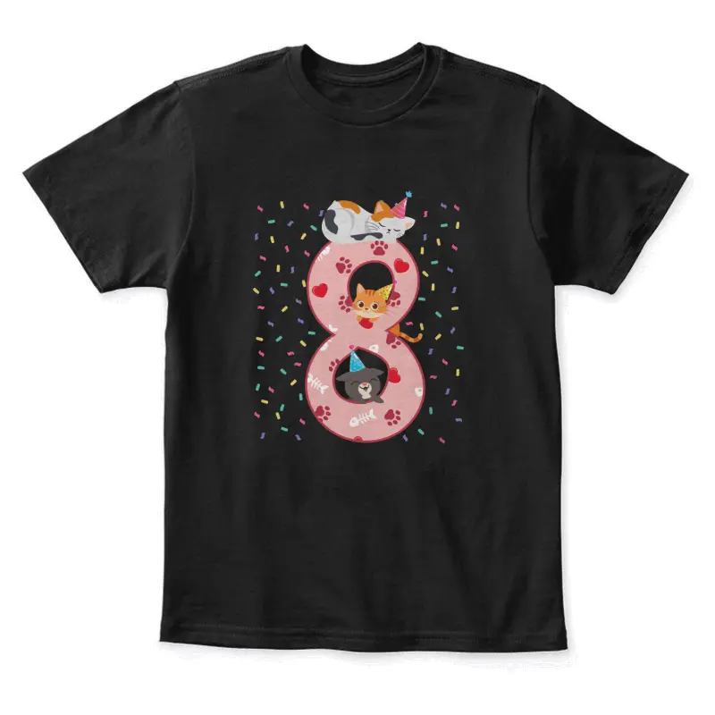 8Th Birthday Girl Cute Cat Outfit 8 Years Old Bday Party Youth Staple T-Shirt