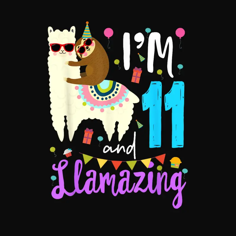 I'm 11 And Llamazing Funny 11Th Birthday Sloth Llama Unisex Staple T-Shirt