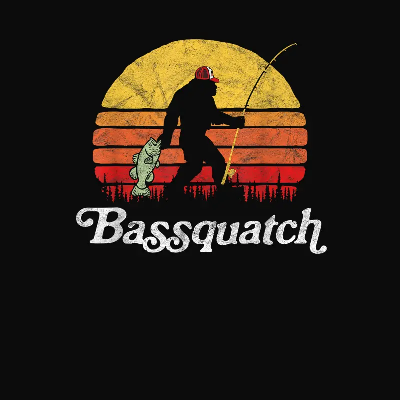 Bassquatch! Funny Bigfoot Fishing Outdoor Retro Unisex Staple T-Shirt