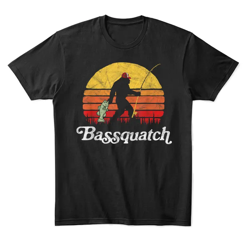 Bassquatch! Funny Bigfoot Fishing Outdoor Retro Unisex Staple T-Shirt