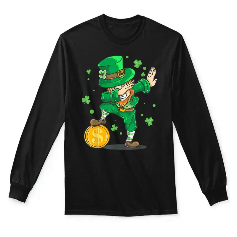Dabbing Leprechaun St Patricks Day Shirt Men Boy Funny Unisex Long Sleeve T-Shirt