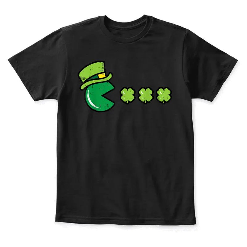 St Patricks Day Eating Shamrock Retro Gamer Men Boys Kids Youth Staple T-Shirt
