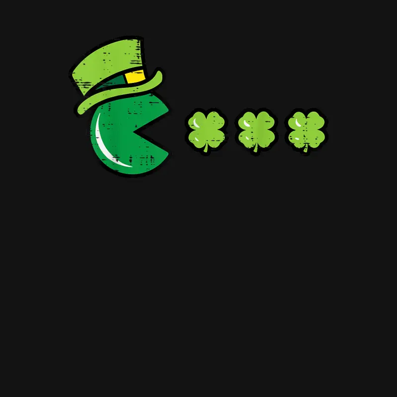 St Patricks Day Eating Shamrock Retro Gamer Men Boys Kids Youth Staple T-Shirt