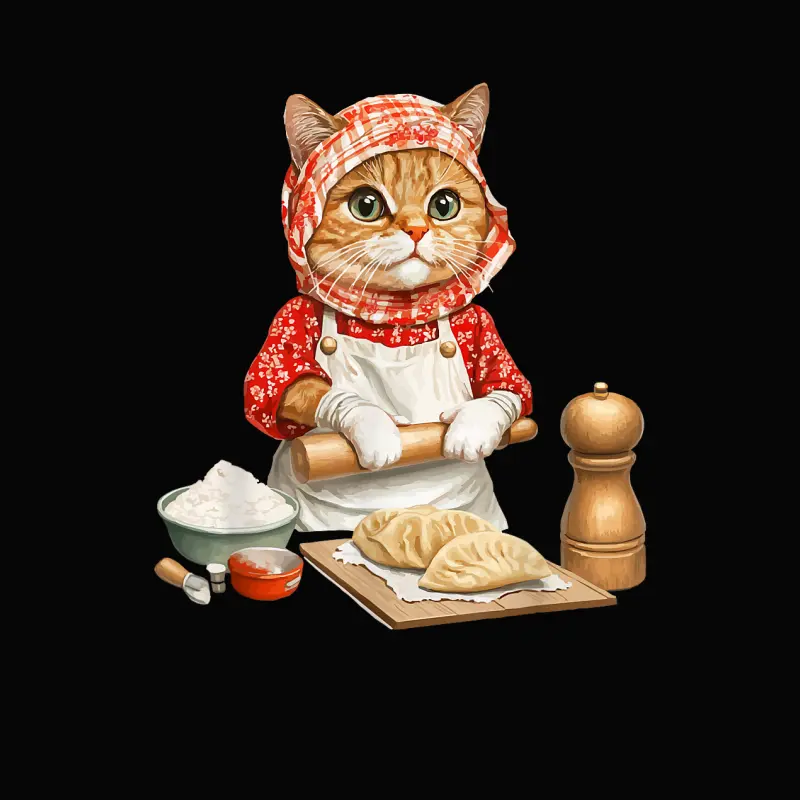 Cute Babushka Cat Making Pierogi Polish For Food Lover Toddler Staple T-Shirt