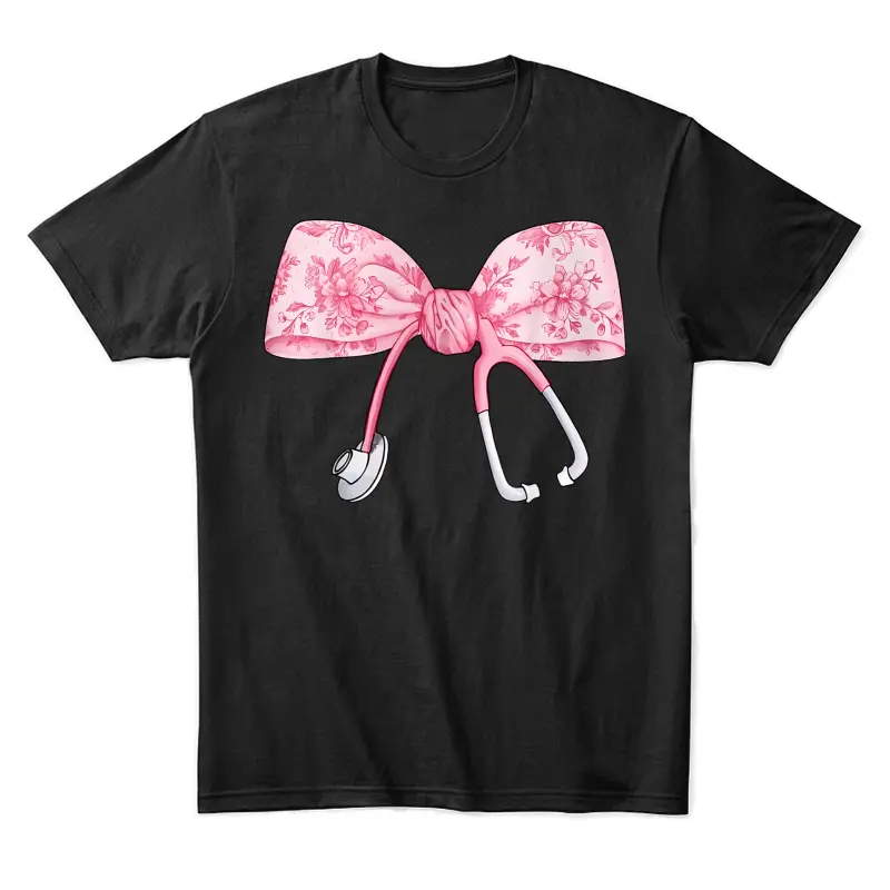 Floral Cute Pink Coquette Bow Stethoscope Registered Nurse Unisex Staple T-Shirt