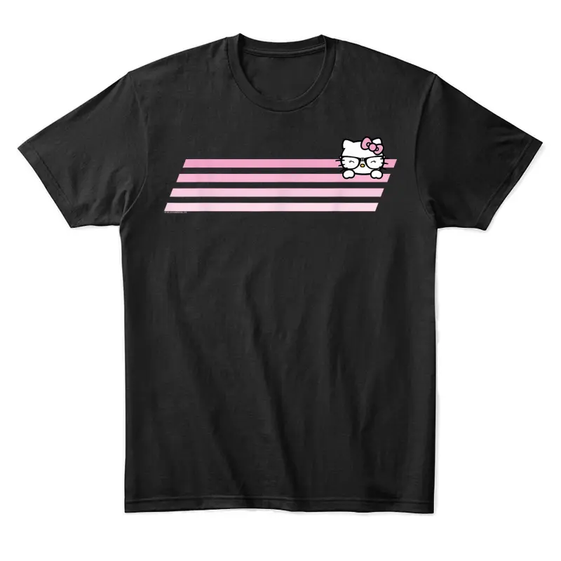 Hello Kitty Nerd Glasses Retro Stripe Tee Shirt Unisex Staple T-Shirt