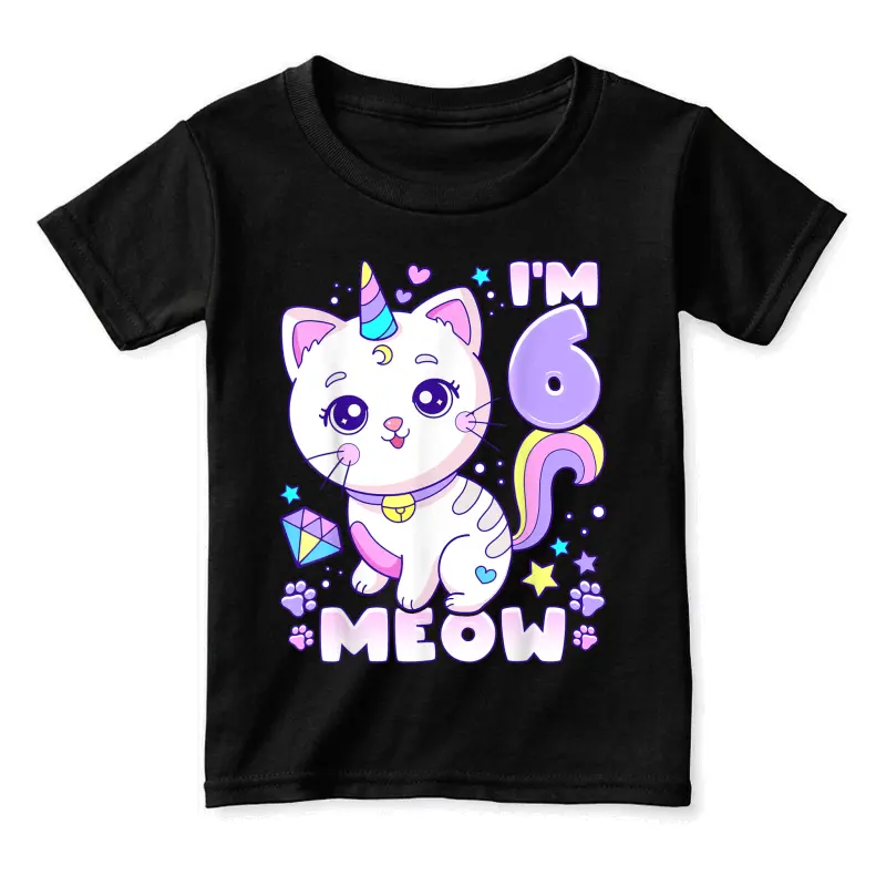 Birthday Girl 6 Years Old, Cat, Unicorn, 6Th Birthday Toddler Staple T-Shirt