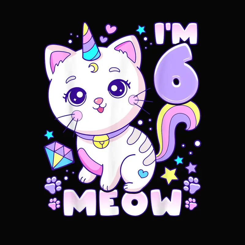 Birthday Girl 6 Years Old, Cat, Unicorn, 6Th Birthday Toddler Staple T-Shirt