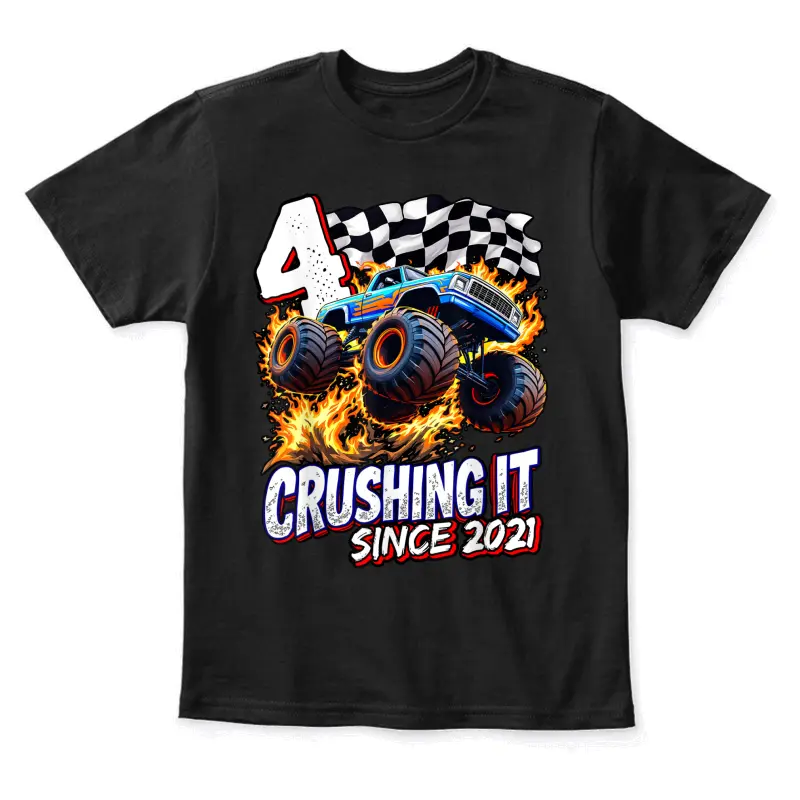 Birthday Monster Truck 4 Year Old Boys 4Th Party Born 2021 Youth Staple T-Shirt