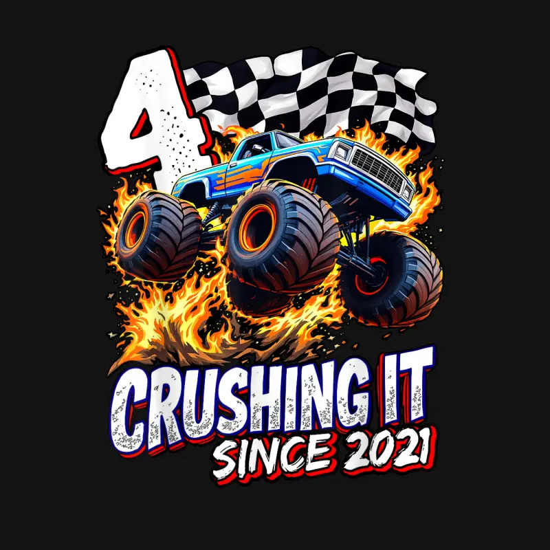 Birthday Monster Truck 4 Year Old Boys 4Th Party Born 2021 Youth Staple T-Shirt