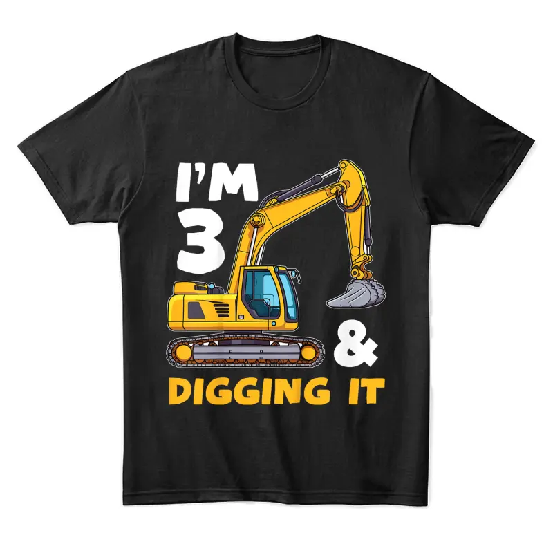 Kids Construction Truck 3Rd Birthday Boy Excavator Bday Unisex Staple T-Shirt