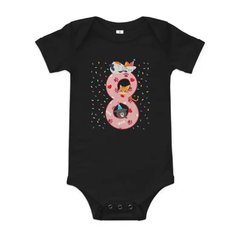 8Th Birthday Girl Cute Cat Outfit 8 Years Old Bday Party Baby Onesie