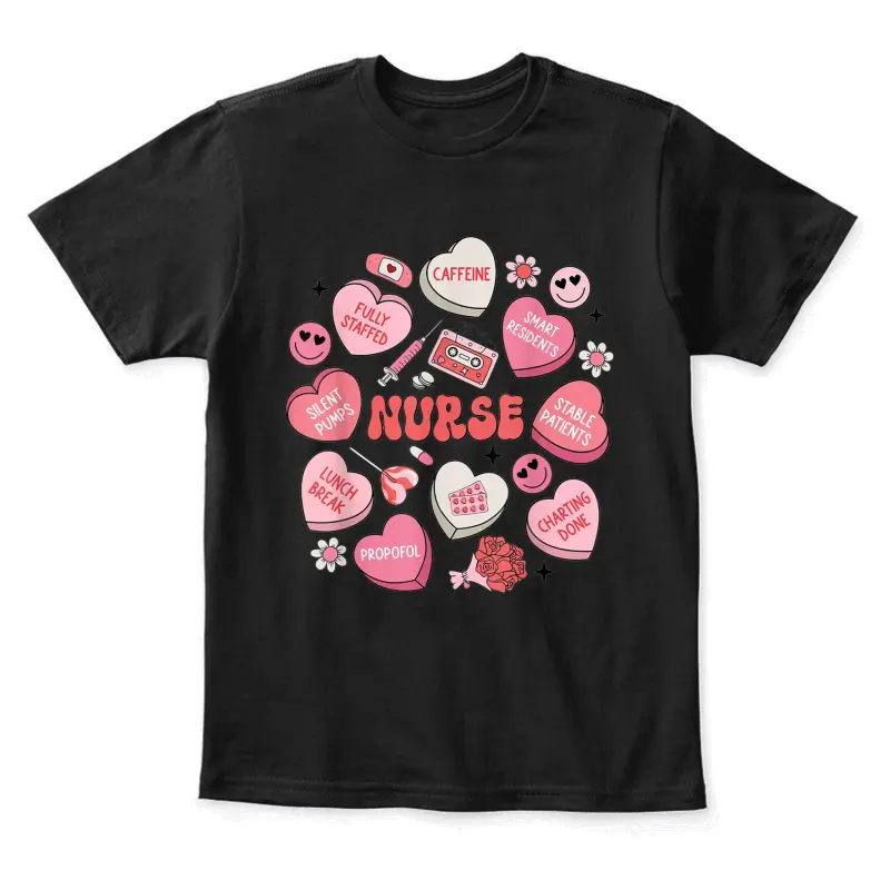 Women Nurse Valentine's Day Heart Candy Er Ed Rn Icu Youth Staple T-Shirt