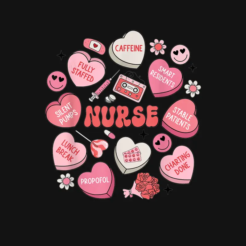 Women Nurse Valentine's Day Heart Candy Er Ed Rn Icu Youth Staple T-Shirt