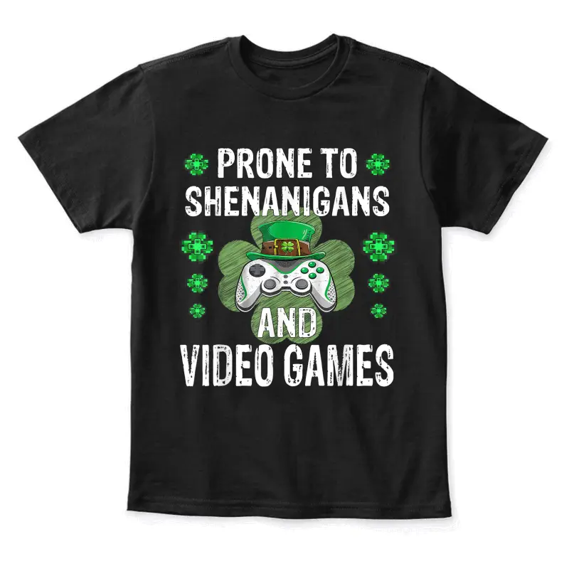 Shenanigans Video Games Funny Gamer St Patricks Day Boys Kid Youth Staple T-Shirt