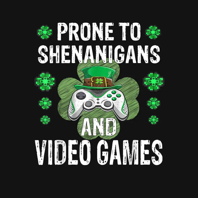 Shenanigans Video Games Funny Gamer St Patricks Day Boys Kid Youth Staple T-Shirt