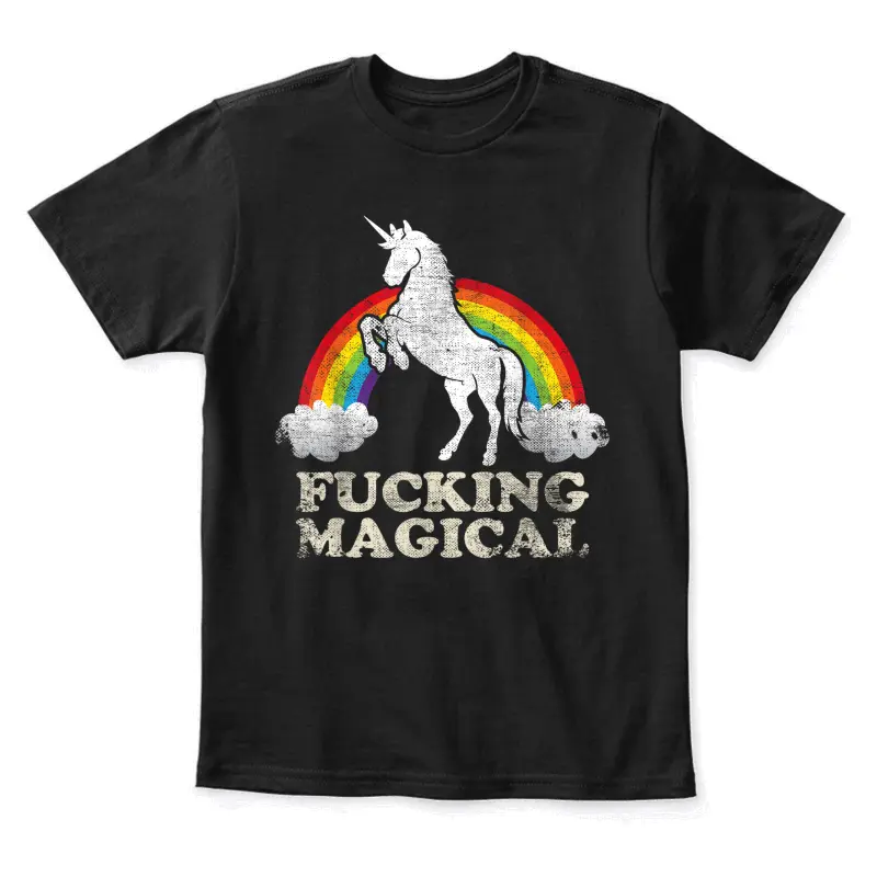 Funny Retro Adult Humour Fucking Magical Unicorn Rainbow Youth Staple T-Shirt