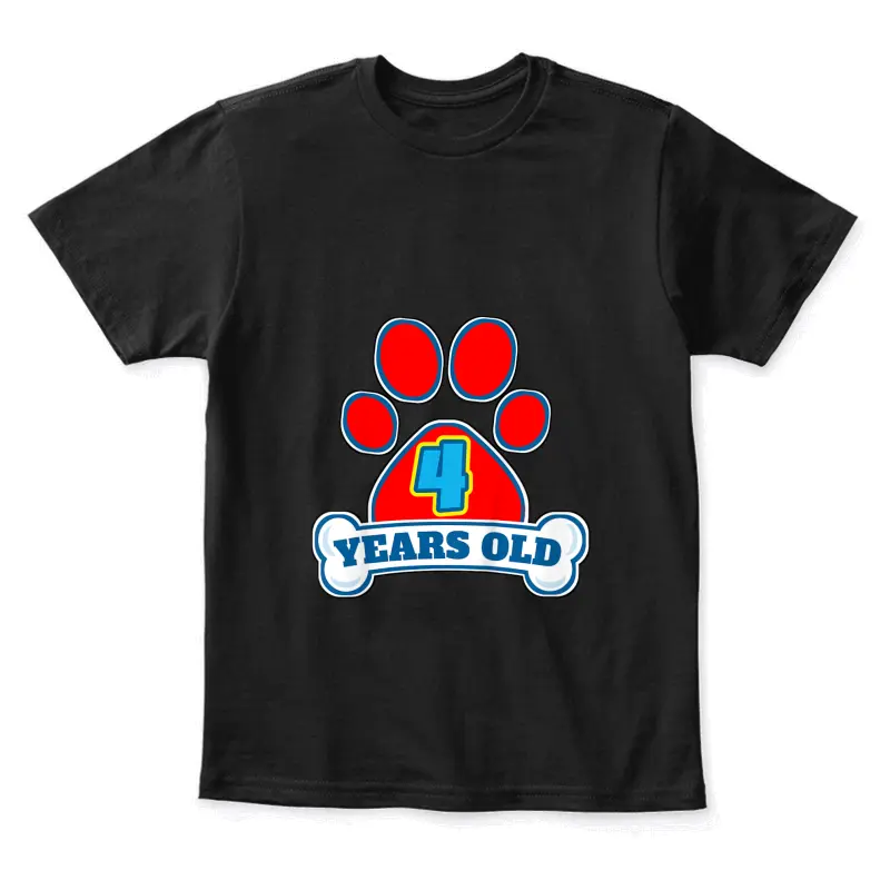 4 Year Old 4Th Birthday Paw Themed Party Gift Boys Girls Youth Staple T-Shirt