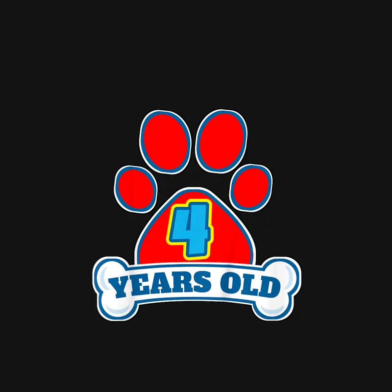 4 Year Old 4Th Birthday Paw Themed Party Gift Boys Girls Youth Staple T-Shirt